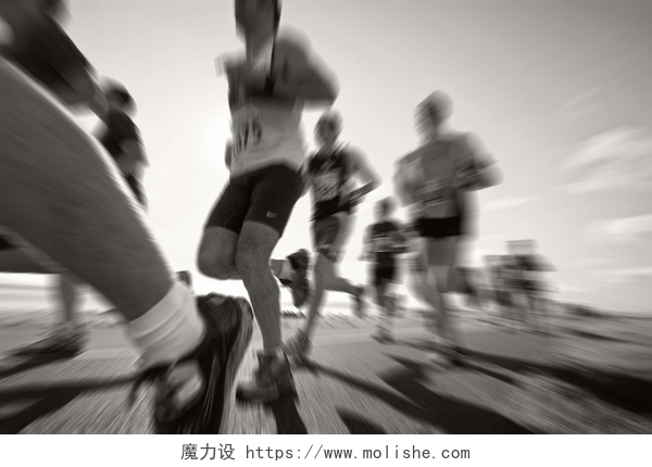 马拉松选手模糊的运动身影赛跑、 马拉松